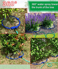 360 Degree Tree Watering Ring Kit For New Trees And Shrubs With Y Hose Splitter, Smart Drip Irrigation shown in garden setup