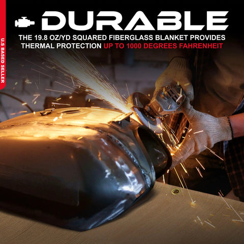 Person using Fiberglass Welding Blanket Fireproof 6x8 Ft High Temp Insulation For Welders And Smokers, 1 Pack to shield sparks