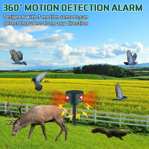 Two Pack Solar Indoor And Outdoor Motion Alarm With Ultrasonic Deterrent 360 Degree Detection Animal Repellent in field