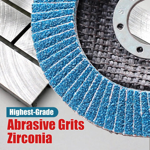 Heavy Duty Flap Disc 4.5 Inch Set For Angle Grinders 10 Pack 120 Grit Zirconia Type 29 Grinding Discs close-up with text overlay