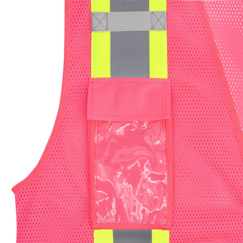 Fly High Vis Mesh Safety Vest For Crews Ansi Type O Class 1 with reflective tape and pocket, pink, lightweight, extra large.