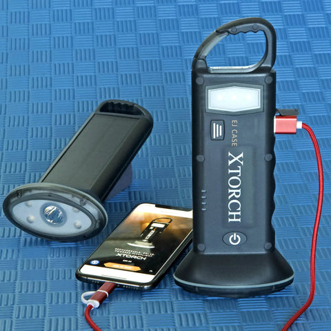 Rechargeable Solar Powered Flashlight Lantern For Camping And Outdoors USB And Solar Charging Emergency Power Bank, showing USB connection to a phone