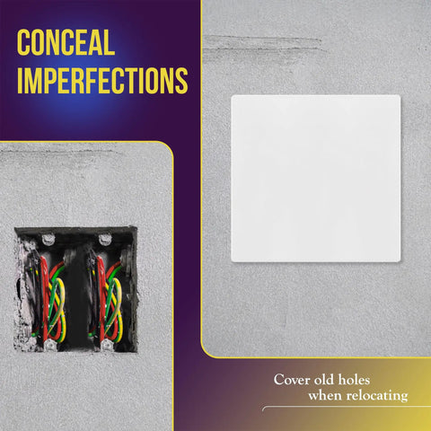 Screwless Two Gang Blank Wall Plate Cover For Outlets And Devices White Polycarbonate Thermoplastic UL Listed shown covering holes.