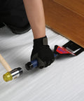 Flat Knee Pads For All Kneeling Jobs, Heavy Duty Knee Cushions in use during flooring work, showcasing anti-skid grip and adjustable clips.