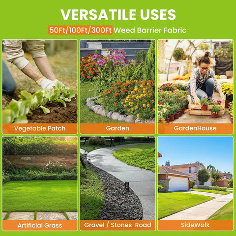 6x300ft Heavy Duty Weed Barrier Landscape Fabric 3.2oz Woven Geotextile Ground Cover used in various gardening scenarios
