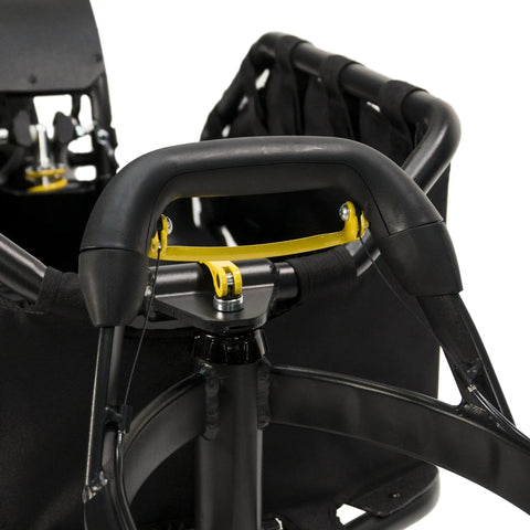 Close-up of Coho XC Single Wheel Off Road Cargo Bike Trailer With Coil Spring Suspension And Quick Release Hitch, handle detail.