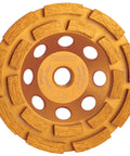 Top Tier Double Row Segmented Diamond Concrete Grinding Wheel For 4 1/2 Inch Angle Grinders with gold rings and vented design.