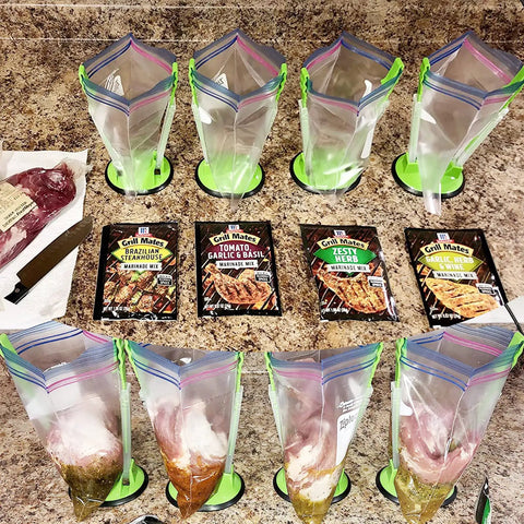 Upgrade Your Kitchen Grind With This Adjustable Ziplock Bag Holder Stand Featuring A Nonslip Base For Effortless Freezer Storage Hands Free Countertop Mount Keeps Plastic Bags Locked Down Straight Up In A Clean Green Set Of Four