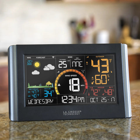Wireless Wi Fi Digital Weather And Wind Station With Wind Speed History And Alerts Dynamic Forecast Icons on countertop