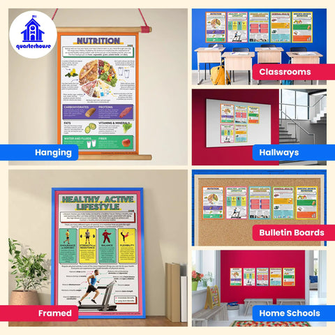Five Poster Healthy Lifestyles Set For Health Classrooms, Nutrition, Active Living, Weight Awareness, Kid Friendly, 12x18 Inches