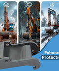 X Change Coupler Bracket Quick Attach For Bobcat E Series And Old Style Quick Attach Mini Excavator Bucket Mounting Accessory Heavy Duty Steel Construction Durable Attachment Bracket For 325 328 331 334 337 341 430 435 And E Series Models showing bracket and excavators in various conditions.