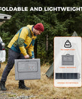 Person outdoors carrying a foldable Heavy Duty 1800W Portable Power Station With Included 200W Solar Panel LiFePO4 Battery.