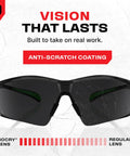 Built Tough Safety Glasses With Anti Fog Wrap Around Lenses And Scratch Beater Coating Plus Grip Lock Temples And Genuine Uv Blocking For Your Daily Grind In Black Green Tinted 10 Pack with anti-scratch coating