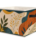 Boho Abstract Botanical Foldable Storage Bins for Home Organization Collapsible Fabric Cube with colorful plant design.