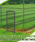 Heavy Duty Batting Cage Door 2.8 By 6.3 Ft Freestanding Steel Frame Entry Gate in green field setting