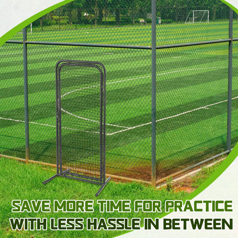 Heavy Duty Batting Cage Door 2.8 By 6.3 Ft Freestanding Steel Frame Entry Gate in green field setting