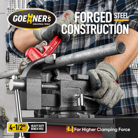 Heavy Duty Workbench Vise With Swivel Base And Multi Jaw For Woodworking And DIY Projects Four And A Half Inch Table Vise.