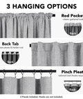 100% Blackout Curtain Panels With TPU Bonded Lining For Hella Dark Rooms, hanging options shown, including rod pocket, back tab, and pinch pleat.