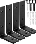 Heavy Duty Quarter Inch Thick Shelf Brackets With Included Hardware Industrial Black Iron Finish 4 Pack Contractor Grade Steel