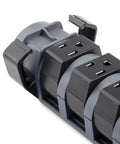 Close-up of Eight Outlet Pivot Plug Power Strip With Six Foot Cord And Phone Line Protection showing pivoting outlets, slim gray design.