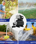 Beefy Shallow Well Pump with 1.6 HP motor in matte black, ideal for garden watering, farm irrigation, and water transfer