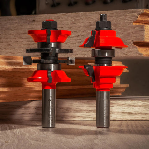 1-7/8 Inch Entry And Interior Door Router Bit System With Matched Rail And Stile Kit, 1/2 Inch Shank, Two Cutters, Carbide Tips