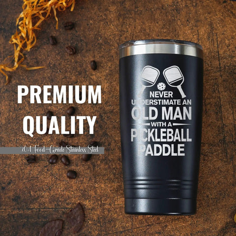 Dope Pickleball Gift For Men 20 Oz Stainless Steel Travel Tumbler featuring laser etched graphics and a tight seal lid.