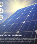 Solar Robot Creation Kit With 197 Pieces And 12 Real Working Robots From One Set, Solar Powered Motorized Engine, Gear System, Tires And Shafts, STEM Construction Playset For Ages 8 And Up. solar panel graphic