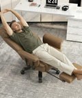 Man reclining in a 160 Degree Reclining Office Chair With Footrest For Big And Tall Comfort Leather High Back Computer Desk Chair