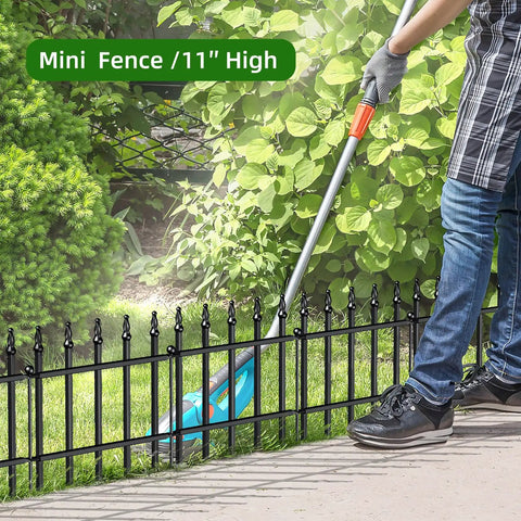 Decorative Metal Garden Fence Panels Set With Stakes Easy Install 11 Inch High By 12 Feet Long Black Yard Border Fence in use