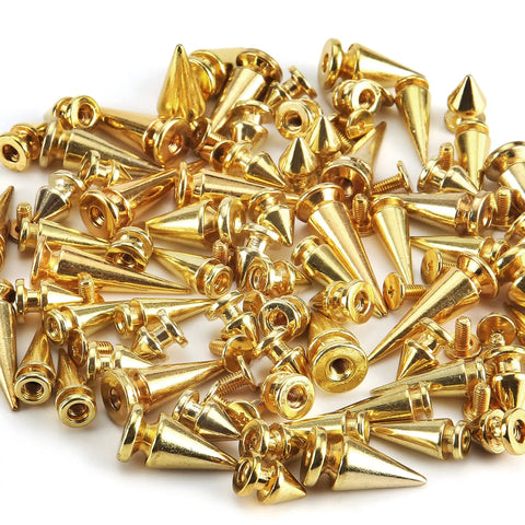 Top Shelf 70 Piece Gold Screwback Spike Studs Set Zinc Alloy assorted shapes for leather work, DIY jackets, bags, hats.