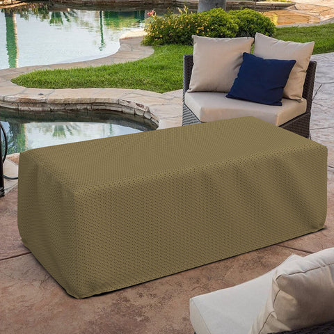 Rectangular Fire Pit Cover With Elastic Hem, 160 GSM Duro Pro Breathable Nonwoven Fabric, Waterproof And Weatherproof, UV Resistant, Heavy Duty Patio Lawn Garden Cover 38 By 28 By 17 Inches Brown on outdoor patio