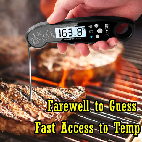 Instant Read Digital Meat Thermometer 2 Pack Waterproof Kitchen Probe with Backlight on grilling steak