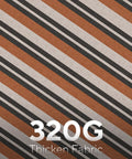 Close-up of brown and black striped fabric, labeled 320G Thicken Fabric, for 600 Lb Hammock With Stand For Outdoor Or Indoor Use.