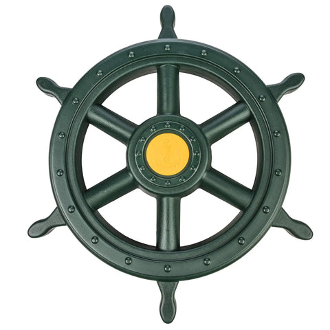 Captain Ship Wheel Swing Set Accessory With 20 Inch 360 Degree Rotating Wheel Mounts To Any Backyard Playset For Realistic Sailing Fun And UV Resistant Durable Plastic.