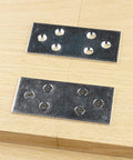 Heavy Duty Galvanized Mending Plates 3.5 By 1.5 Inches Steel braces mounted on wood surface for panel repair.