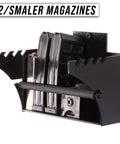 Universal Gun Magazine Storage Wall Mount Rack for AR10 AR15 AK47 SKS M4 and pistol magazines mounted on a white wall