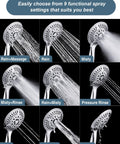 Shower Faucet Set With Rainfall Shower Head And Handheld Spray, Dope Chrome Shower System showing nine spray settings