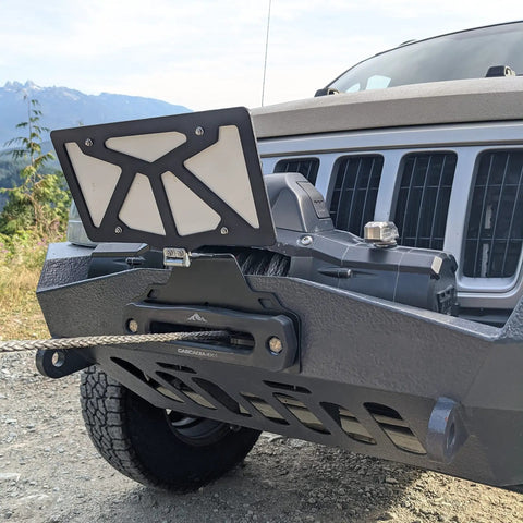Flipster V3 Winch Plate Mounting System For 4x4s Featuring Hawse Roller And Recessed Fairlead Compatibility Stainless Hardware on Jeep bumper