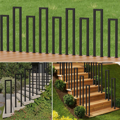 Heavy Duty U Shaped Staircase Handrail For Indoor And Outdoor Use At Three Foot Height, black design for stair support.