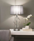 Crystal Table Lamp With Black And White Shade 30.5 Inch Tall Twisted Metal Frame With Hanging Crystals UL listed on table