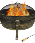 Outdoor 34 Inch Wood Burning Fire Pit Bowl With Spark Screen, Log Poker, And Grate For Backyard, Patio Or Campground Gatherings
