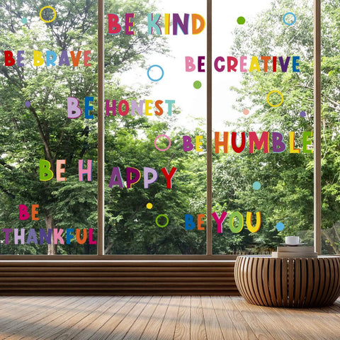 Six Sheets Colorful Inspirational Wall Decals Set With Motivational Quotes For Nursery And Home Decor on large windows