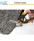 C.JET TOOL 10-inch heavy-duty carpet cutter with orange and black soft-grip stainless steel blades
