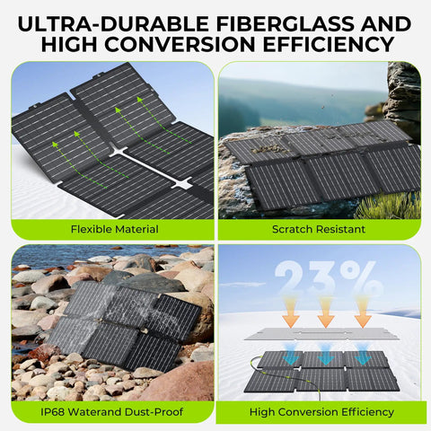 On The Go Portable Solar Generator 300W Power Station With Foldable 60W Solar Panel showing durability and efficiency features.