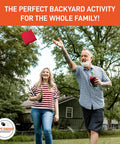 Man and woman playing with All Weather Golf Course Themed Cornhole Boards For Backyard Fun And Outdoor Games Two Durable Outdoor Boards No Bags No Accessories Included Ready To Roll In Rain Or Shine Great For Backyard Hangouts outdoors