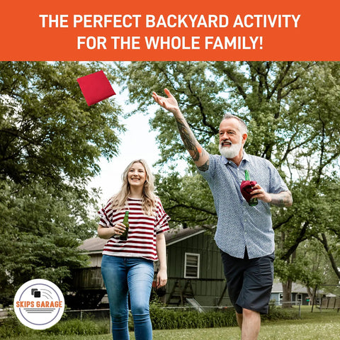 Man and woman playing with All Weather Golf Course Themed Cornhole Boards For Backyard Fun And Outdoor Games Two Durable Outdoor Boards No Bags No Accessories Included Ready To Roll In Rain Or Shine Great For Backyard Hangouts outdoors