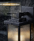 Stunning Matte Black Wall Mount Porch Lights, Dope Outdoor Sconces Featuring Hand Textured Glass And Solid Metal Frame, Badass Front Door Or Garage Entry Exterior Lighting Setup with water drops.