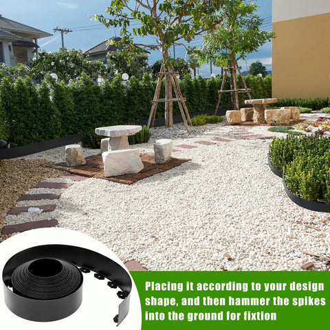 Garden with Six Inch By Fifty Foot Landscape Edging Kit Plastic Border for Lawn Garden and Yard with Forty Five Anchoring Spikes