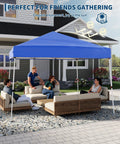 10x10Ft Pop Up Canopy Tent With Slant Legs Instant Gazebo Shelter UV Resistant Waterproof Cover Adjustable Height Heavy Duty Steel Frame Carrying Bag 8x8Ft Shade For Patio Beach Garden And Events used in backyard with people sitting underneath
